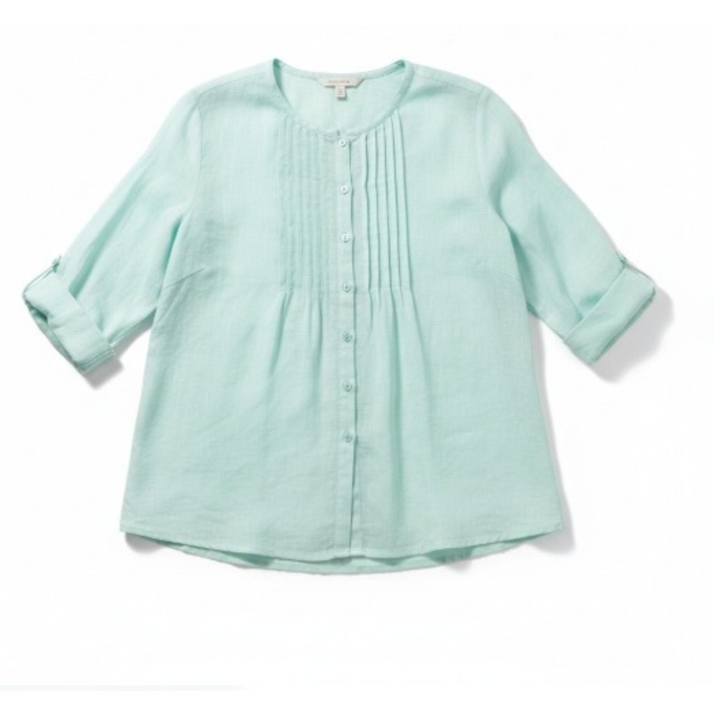 Eileen Fisher Linen Gauzy Pintuck Pleated Button Up Tunic Top Lagenlook Medium‎